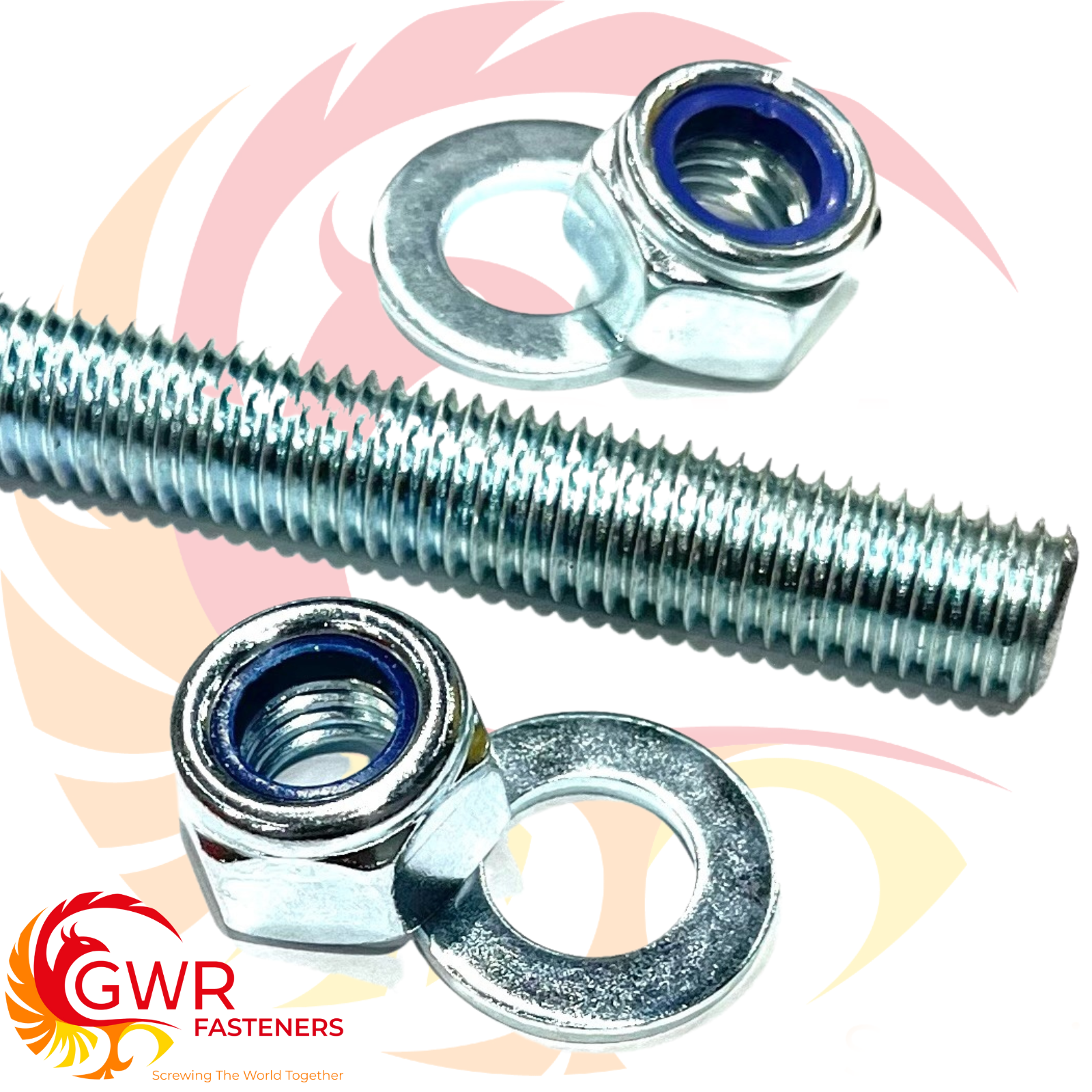 THREADED BAR WITH NYLOC NUTS & WASHERS 8.8 HIGH TENSILE STEEL ROD STUDDING STUD
